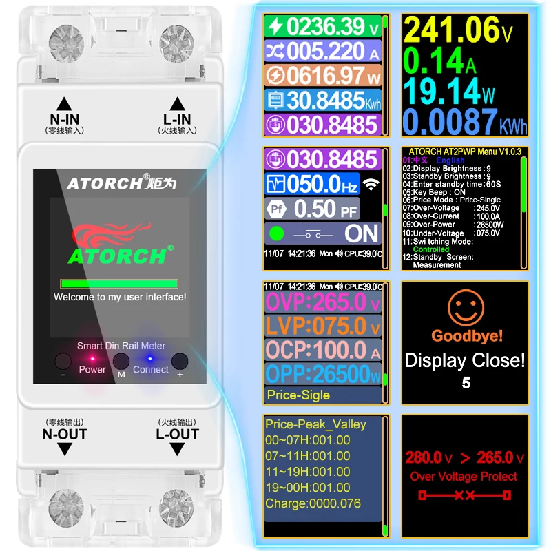 Imagem -02 - Tuya Smart Life Wifi Trilho Din Monitor de Controle Remoto Eletricidade Kwh Medidor de Energia At2p Ac110v 220v 100a 50hz 60hz Rs485