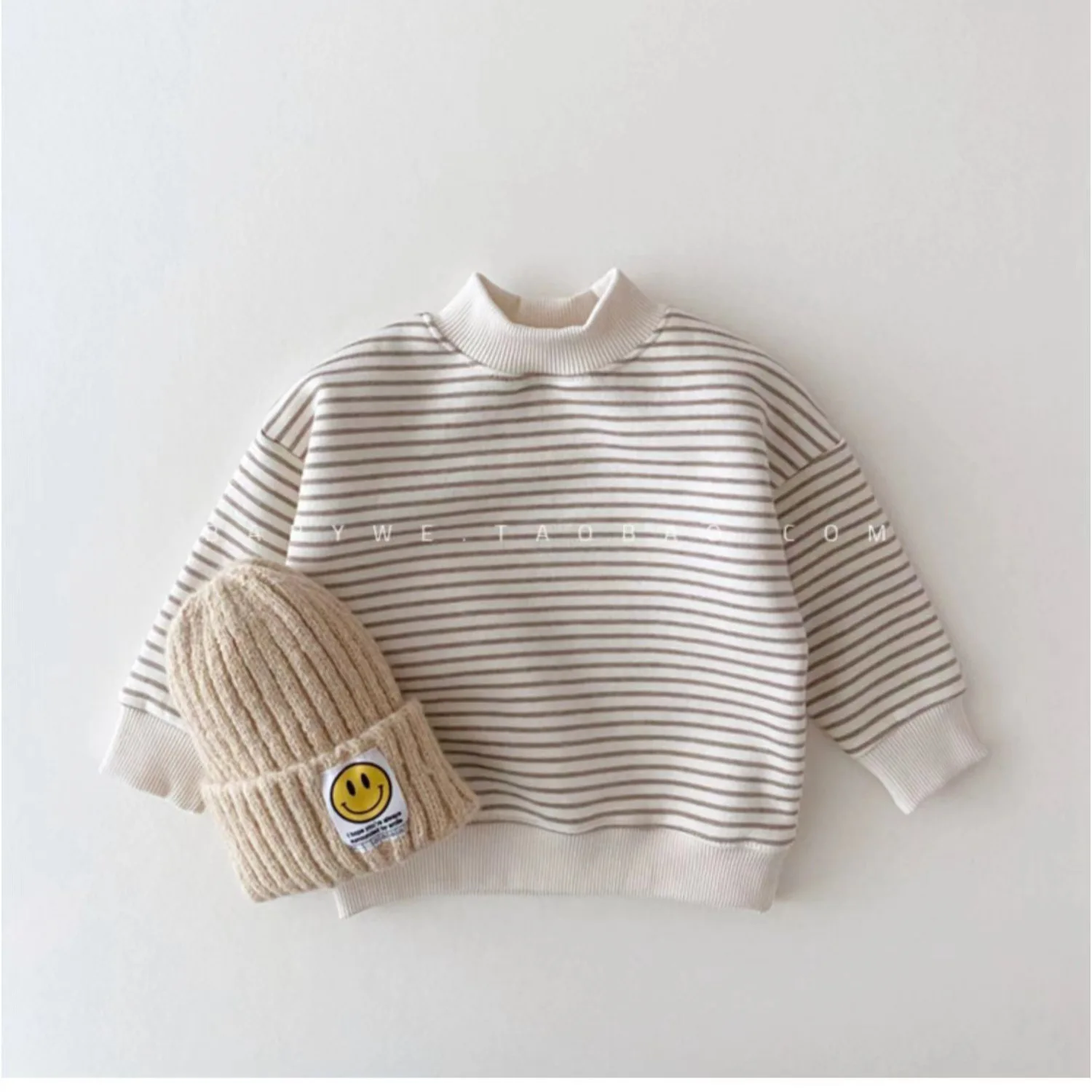 

2025 Winter New Baby Long Sleeve Fleece Sweatshirt Cotton Girls Striped Tops Plus Velvet Thick Boys Warm Clothes Kids Pullover