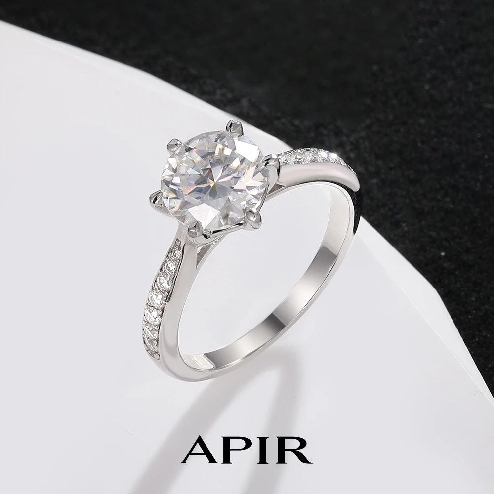 

APIR 1/2 карата Круглое кольцо с муассанитом для женщин, обручальные кольца из стерлингового серебра с боковыми камнями, сверкающее обручальное кольцо, ювелирные изделия