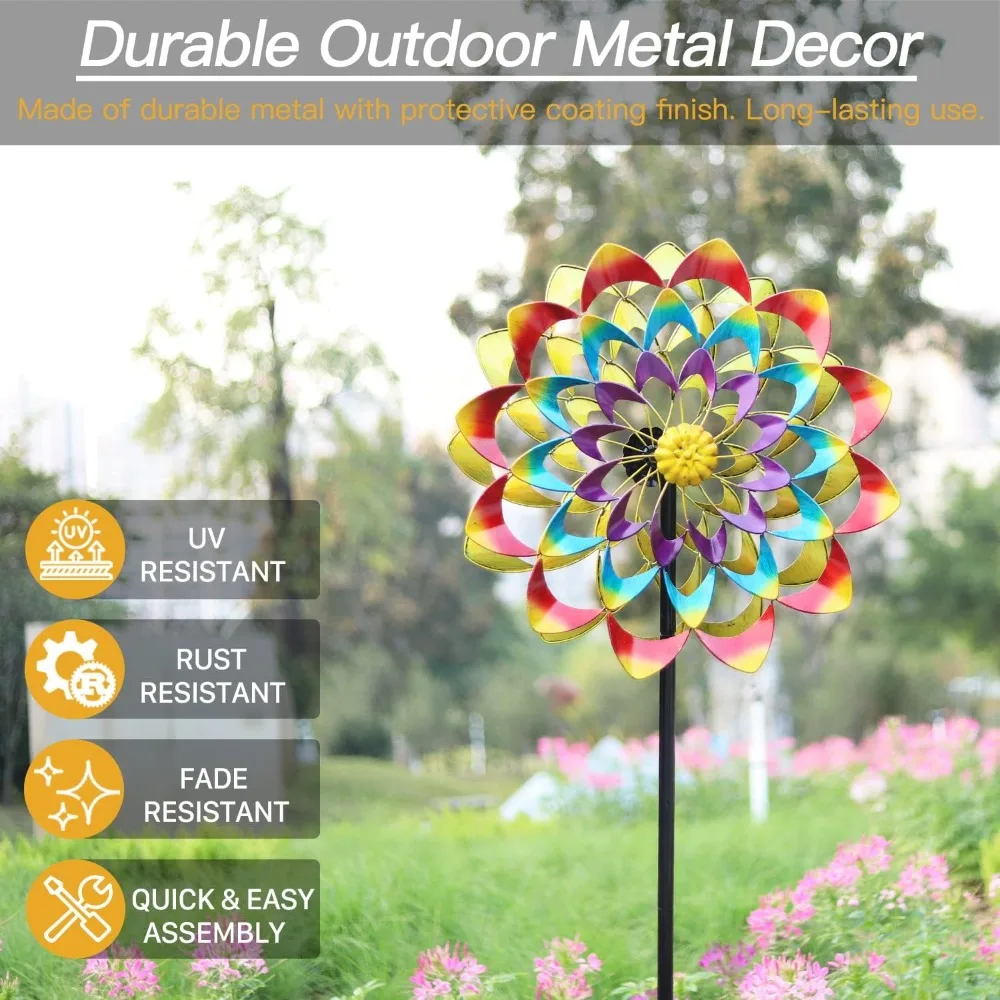 Imagem -02 - Quintal Jardim Vento Spinner com Estaca Floral Outdoor Metal Spinners Lawn Art Decor