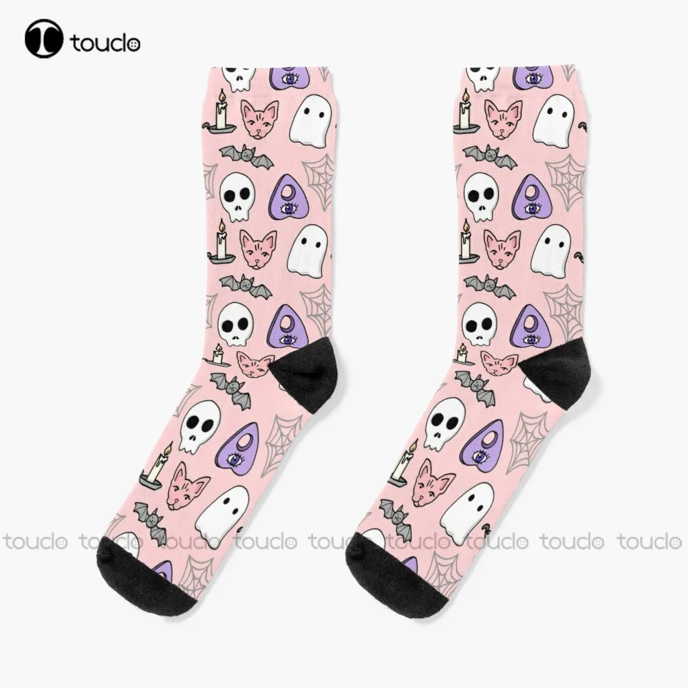 Pink Pastel Spooky Pattern Socks Halloween He Office Socks 360° Digital Print Design Happy Cute Socks  New Popular Funny Gift