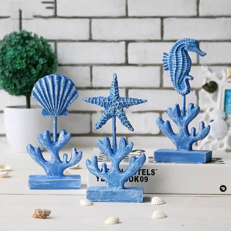 Mediterranean Ocean Style Resin Ornaments Handicraft Gifts Seahorse Dolphin Guest Coral TV Wine Cabinet Desktop Decoration