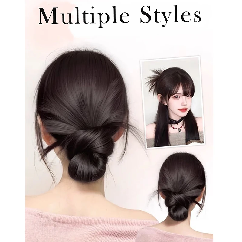 Low Bun Wig Hair Clip-In Messy Bun Hairpiece Straight Hair Extension for Effortless Updo Synthetic Claw Messy Hair Bun for Women image 6