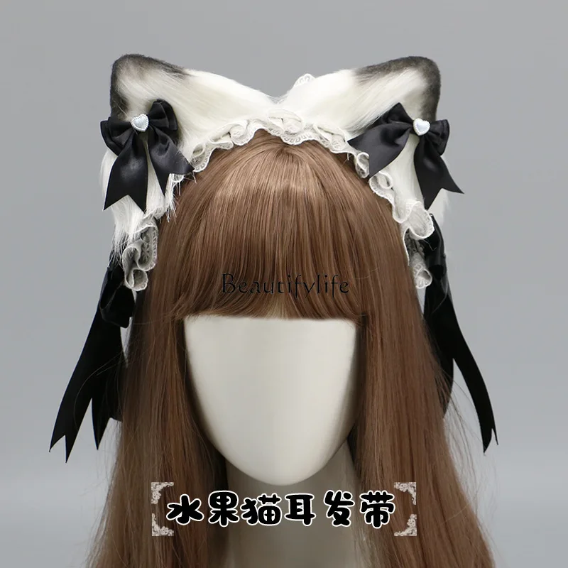 

Cute girl hair accessories multi-purpose pair clip bow headgear cat ear hairpin cat ear headband