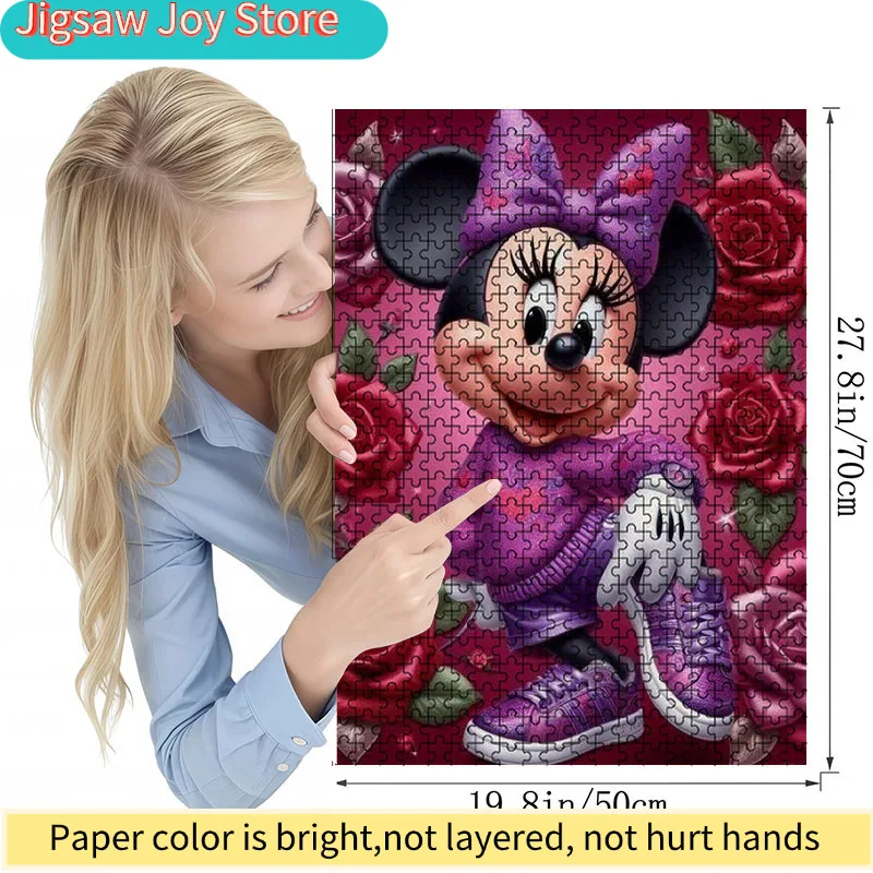 Disney Puzzle mit buntem, künstlerischem Muster, Minnie Mouse-Familieninteraktion, lebendiges abstraktes Design, kratzfest,