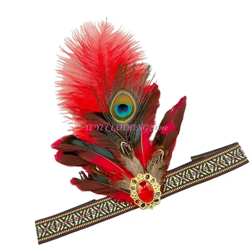 

N5KF Indian Hairband Dancing Party Accessories Feathered Headband Adult Unisex