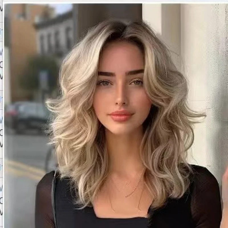 

Short Curly Wig for Women, Fashionable Gradient Blonde Top Dyed Wig, Synthetic Hair Wig
