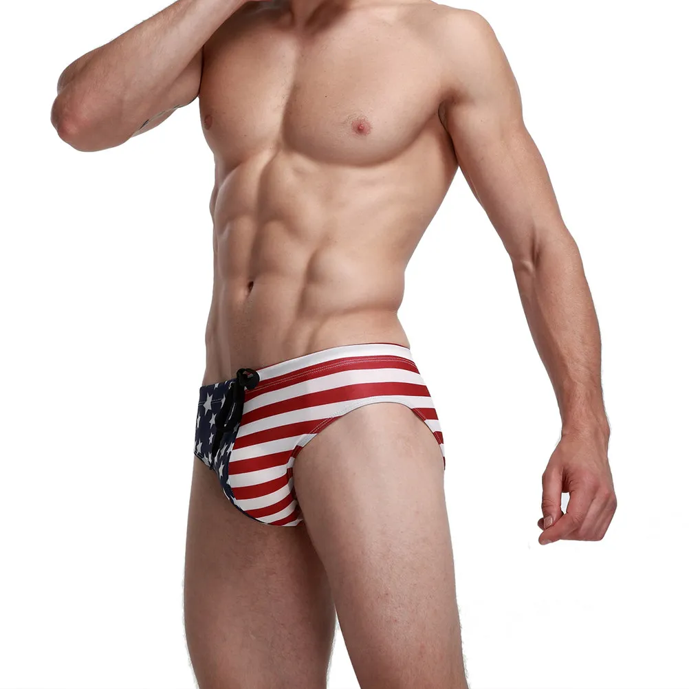 Mens American Flag Swim Briefs Blue Triangle Bikini Swimwear Breathable Comfortable XL for Beach Swimming