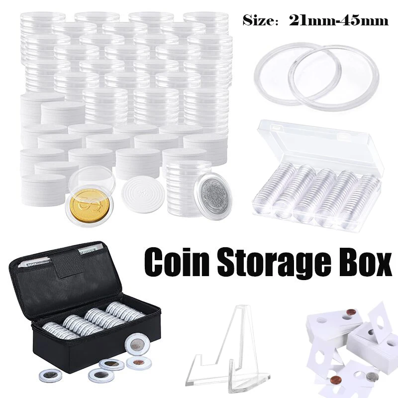 21-45mm Transparents Plastic Coinning Holder Box 10/100pcs Storage Case for Coinning Capsules, Collecting & Protection Containe