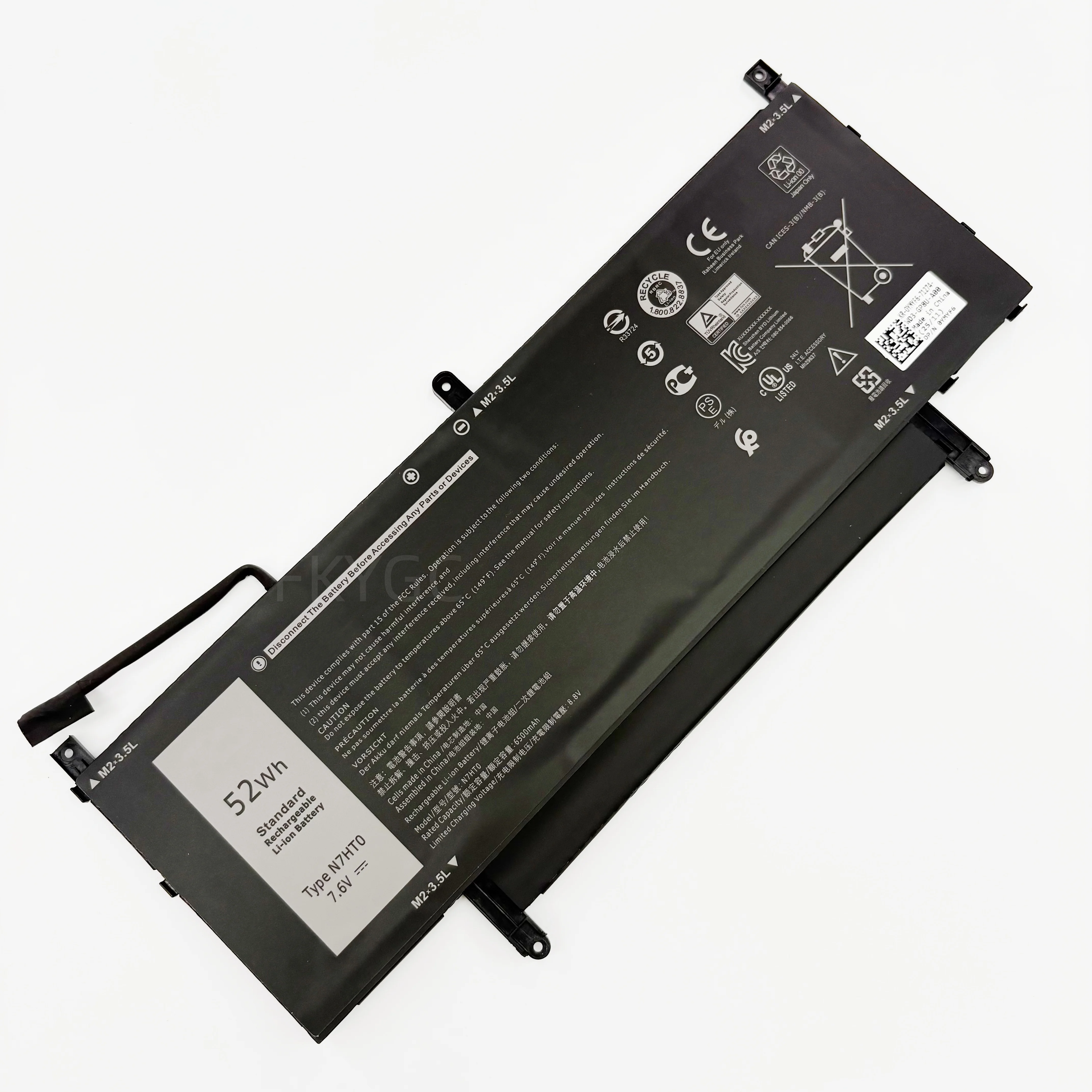 New Laptop Battery N7HT0 N7HTO 7.6V 52Wh 6500mAh High Quality For Dell Latitude 15 9510 2-IN-1 0HYMNG TVKGH 089GNG