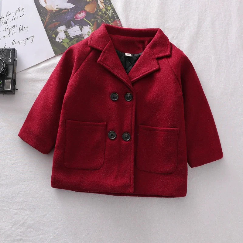 Children Winter Grid Jackets Girl Woolen Double-breasted Baby Boy Trench Coat Lapel Kids Outerwear Wool Coat Loungewear Overcoat