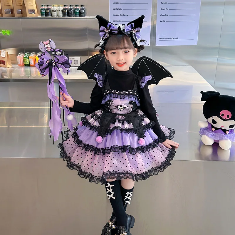 

Hot Girls' Kuromi Cake Skirt 2024 Autumn New Sanrio Cute Pretty Lolita Dress Halloween Performance Dress Luxury Birthday Present