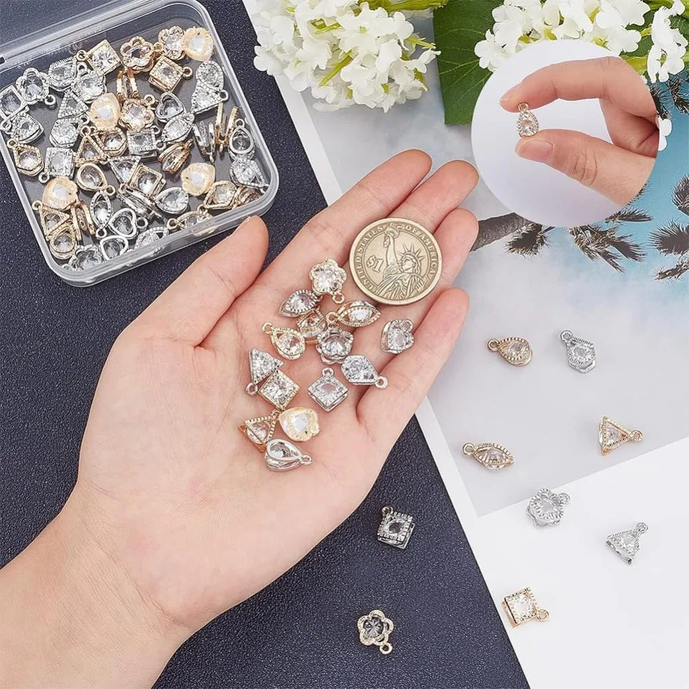 70 قطعة 7 أنماط سبائك زركونيا السحر الذهبي الفضة القلب/زهرة/عين الحصان/الدمعة/مثلث سحر مجموعات لسوار القرط #6