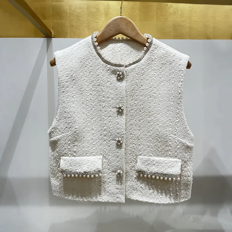 【Gift Free】2026 Early Spring French Niche Tweed Pearl-Trim Cut-Out Waist Mini Dress for Women