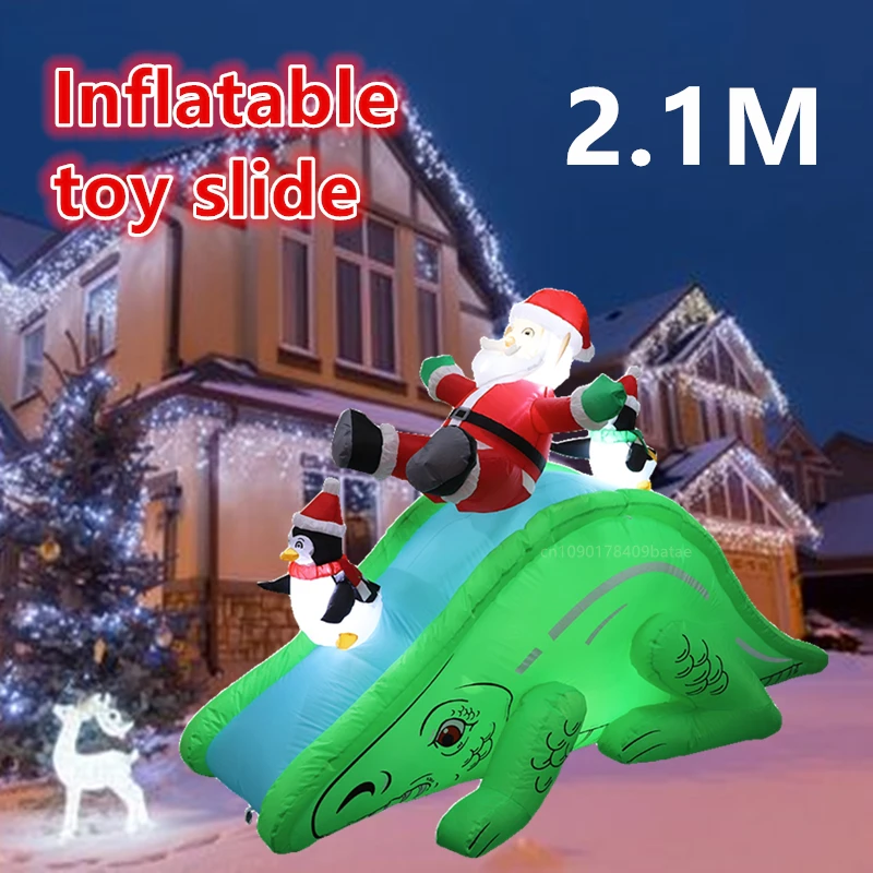 

Christmas inflatable Santa riding dinosaur with gifts, built-in LED lights, illuminated model garden decoration, party decoratio