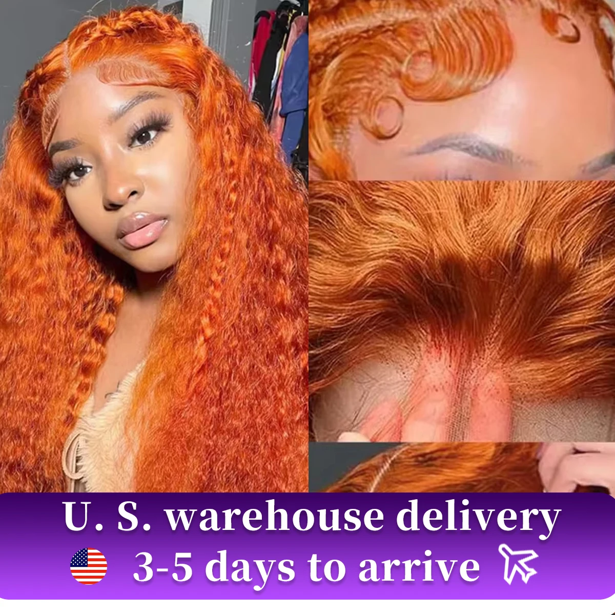 Ginger Orange Curly 13x4 Lace Front Human Hair Wigs 350 Colored 250 Density Highlight Deep Wave Wig Brazilian For Black Women