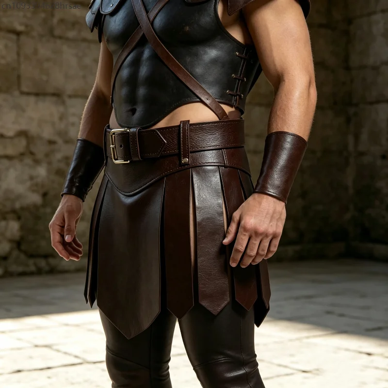 Medieval Soldier Leather Waist Skirt Vintage Men Warrior Faux Leather Apron Skirt Hoilday Festival Party Cosplay Costume Props