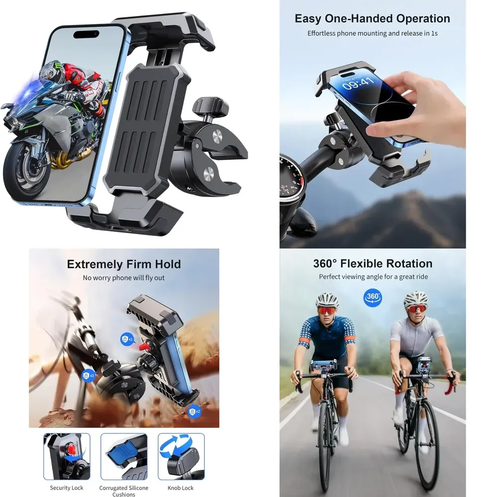 360 Rotatable Upgraded Handlebar Clamp for Scooter Bicycle Compatible with All Phones Bike Phone Holder Motorcycle Phone