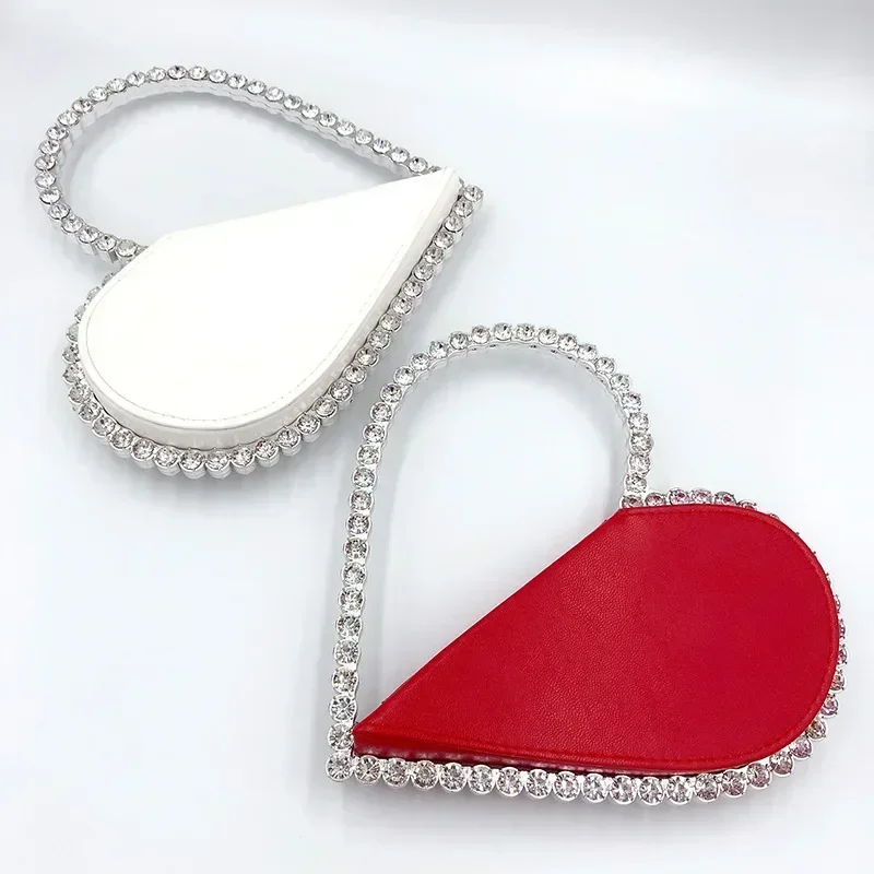 Diamond Red Heart Evening Clutch Women's Designer Chic RhinestoneBlack Wallet Wedding Party Sac A Main Heart Handbag for Woman