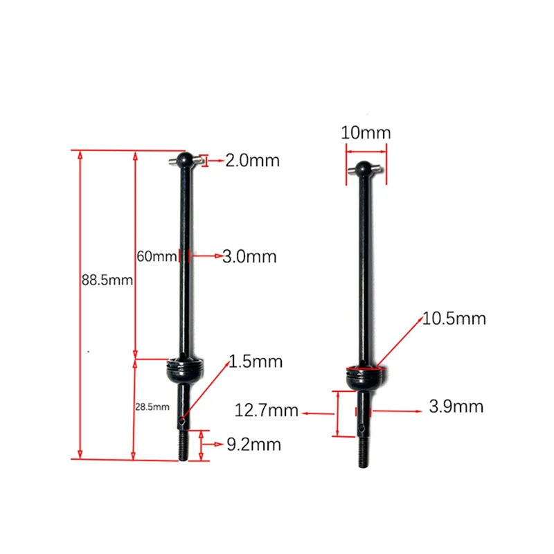 4-delige metalen aandrijfas en wielmoer voor Wltoys 144001 144010 124007 124016 124019 124018   RC auto-upgradeonderdelen, zwartN03R