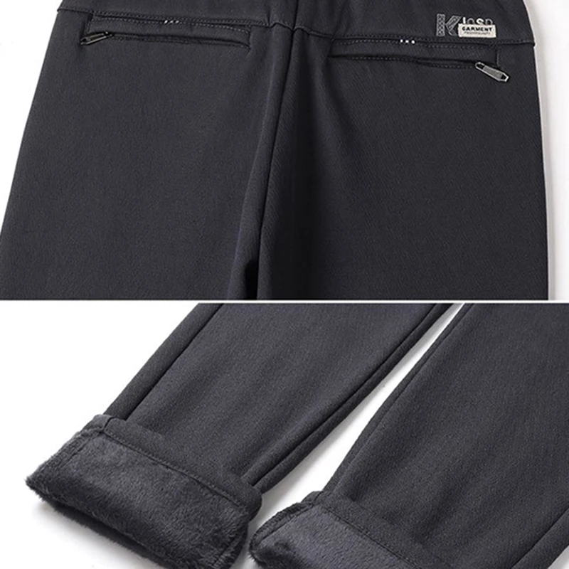 패션 남성용 신상 플리스 안감 보온 수트 팬츠 남성 스마트 캐주얼 블레이저 팬츠 미니멀리스트 루즈 스트레이트 블랙 바지