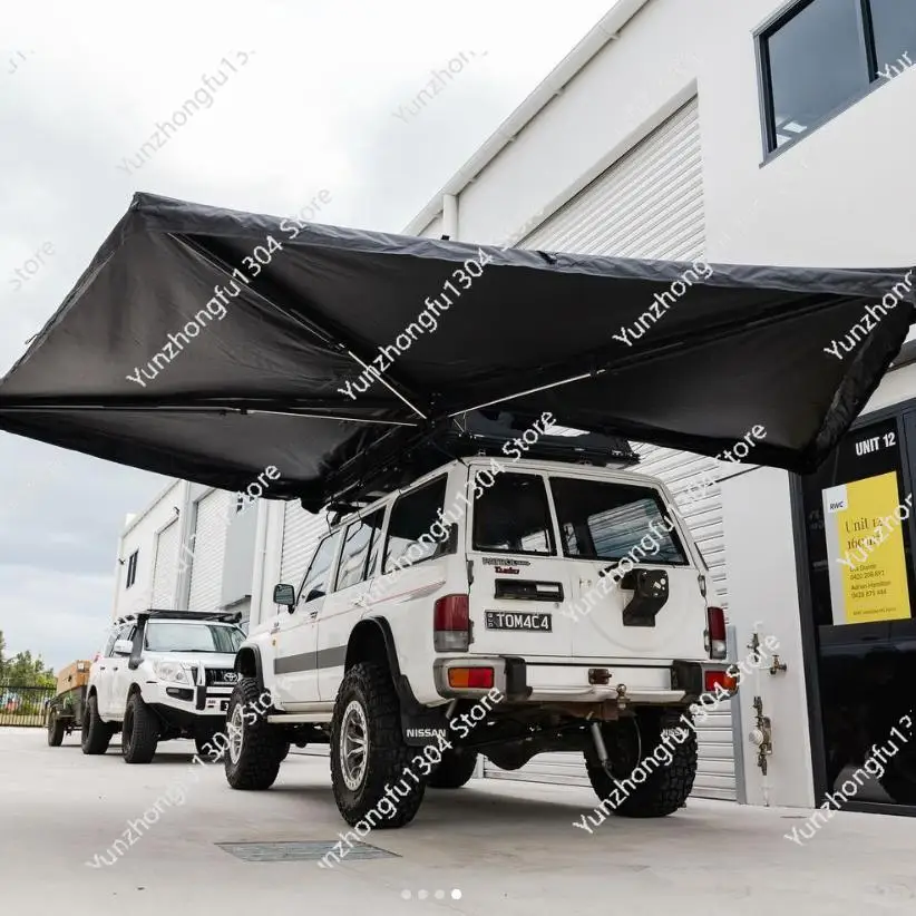 280G Canvas 270 Plus LED Lights Rainproof Poles D Zipper Hole Retractable Car Side Umbrella Free Standing Awningcustom