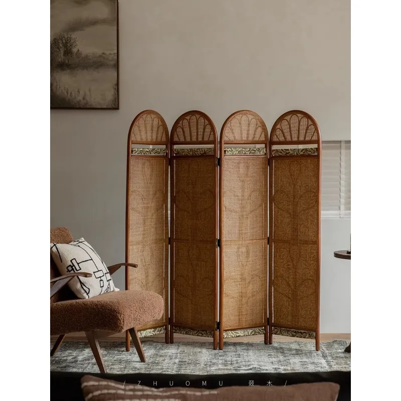 Biombo plegable de ratán natural hecho a mano en Japón, arte de ratán del Sudeste Asiático, biombo plegable móvil para el hogar.