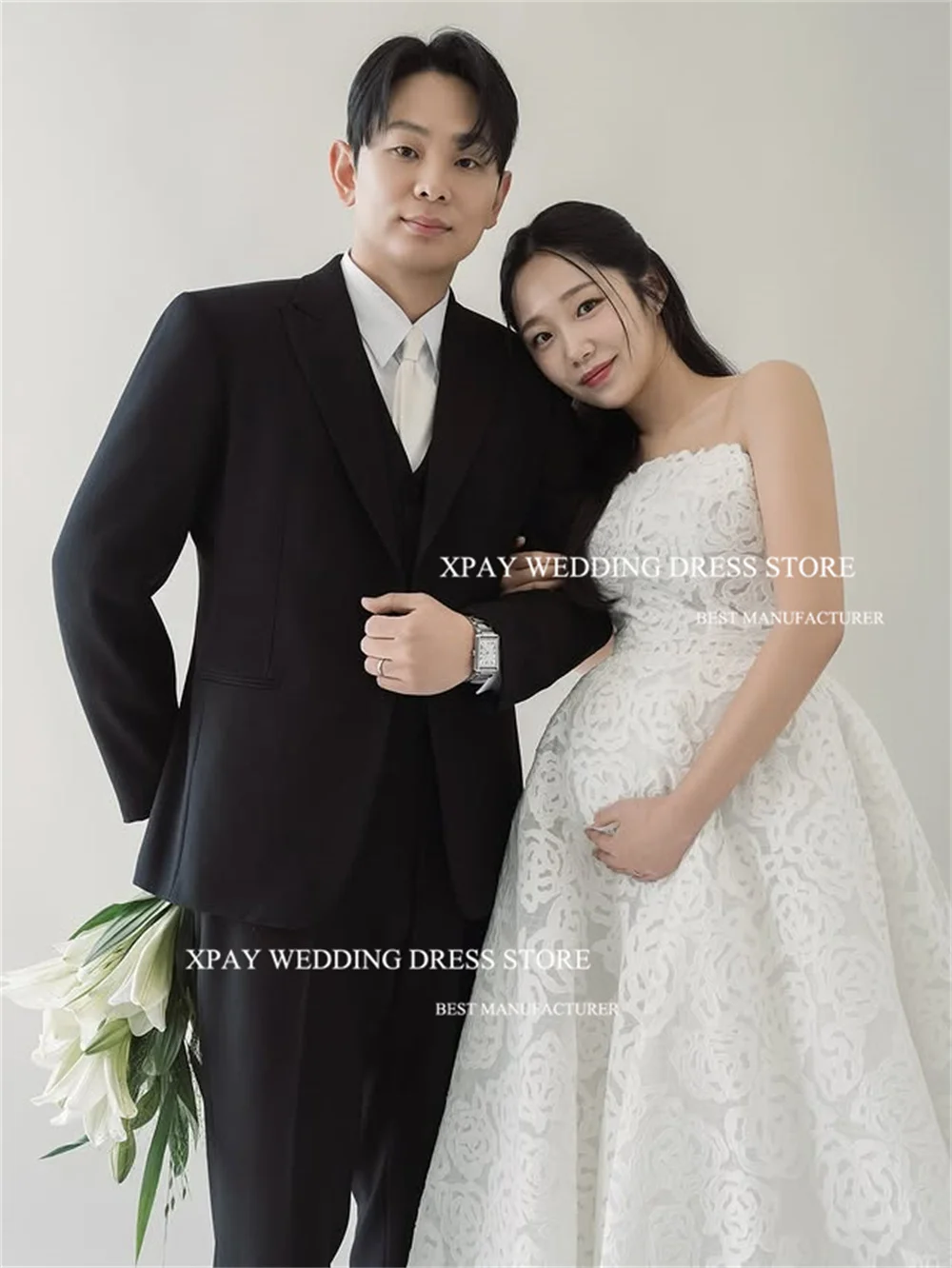 

XPAY Luxury Strapless Full Lace A Line Wedding Dresses Modern Bridal Gowns Customised Corset/Zipper Back Formal Occasion Dress