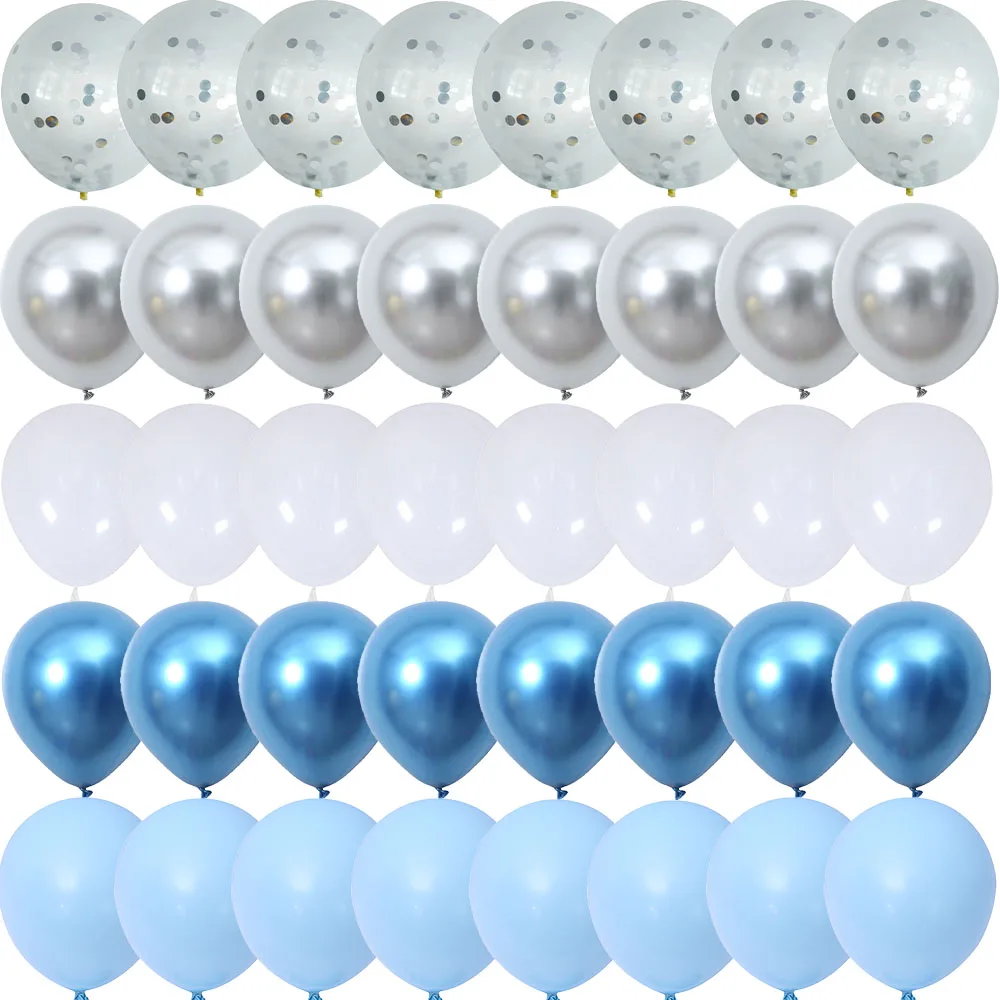 40PCS Silver Night Blue White Balloons Gender Reveal Wedding Valentine's Day Baby Shower Birthday Globos Party Decorations