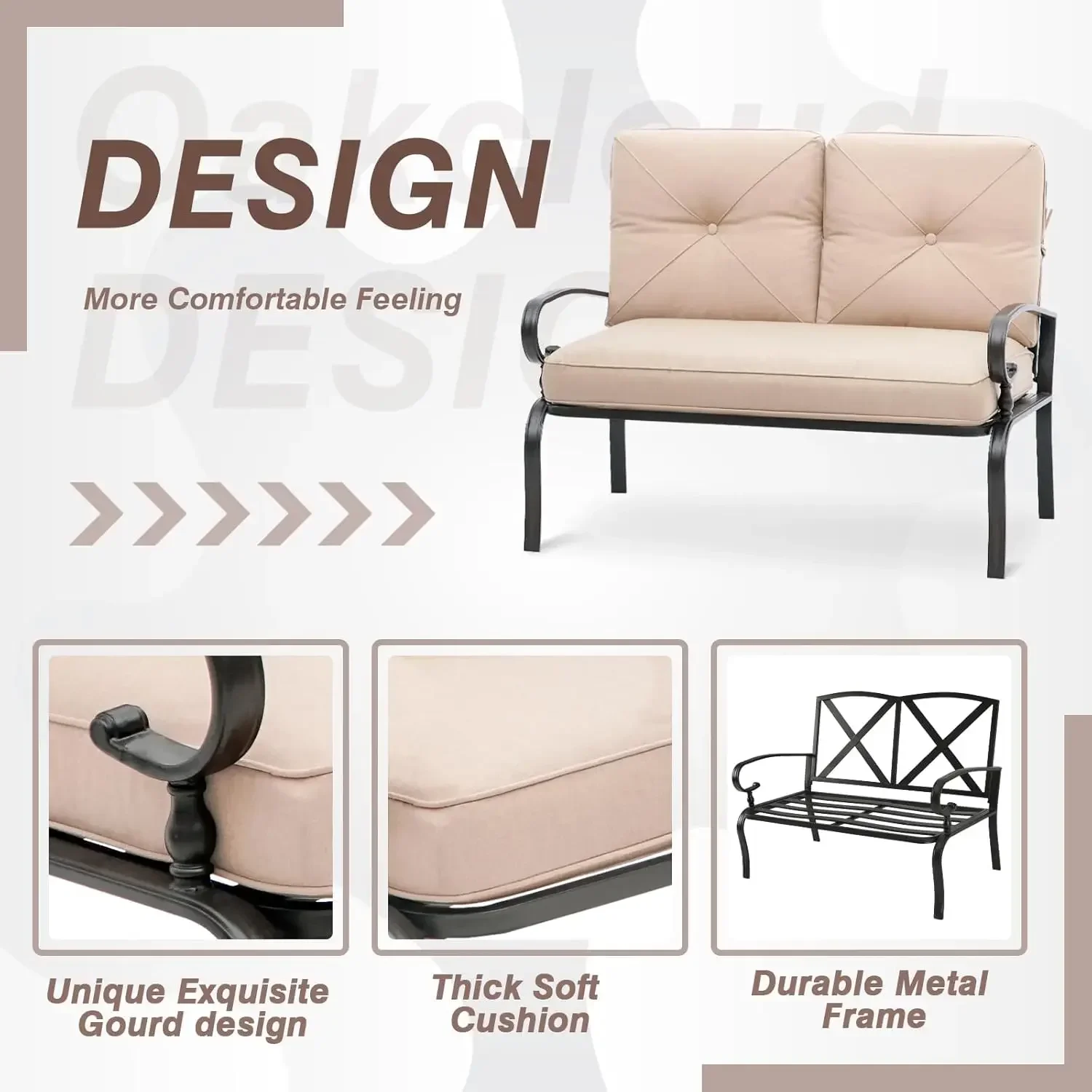 5-delige metalen meubelsets voor buiten, terrasconversatieset, smeedijzeren zweefvliegtuig, 2 enkele stoelen, loveseat en salontafel