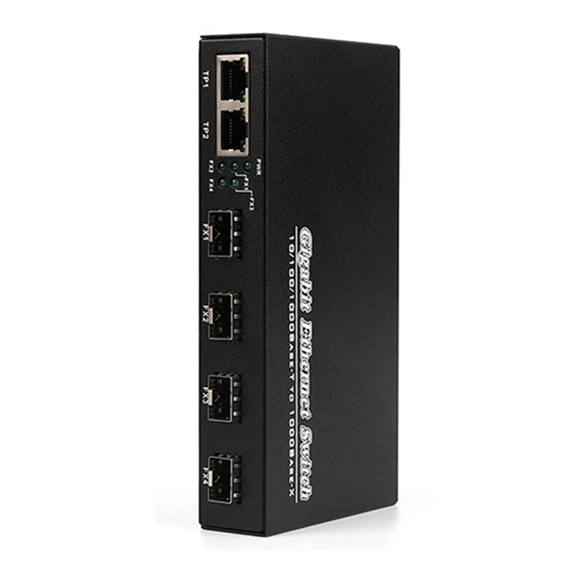 Gigabit SFP Media Converter 4 SFP To 2 RJ45 Transceiver 10/100/1000M Fiber Optic Switch EU PLUG