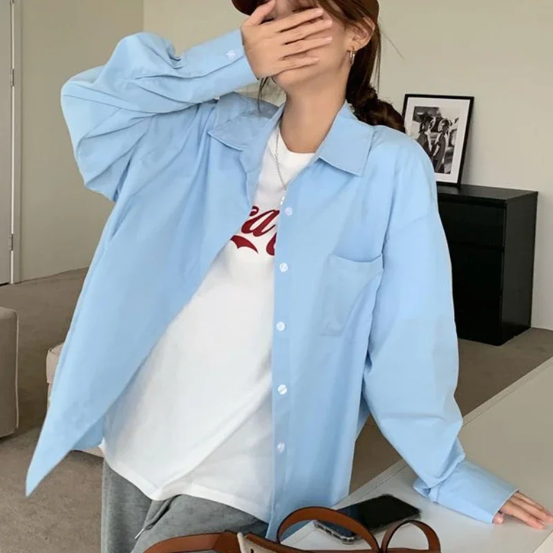 

Рубашки женские повседневные ленивый стиль Ulzzang студенческие Harajuku весенние свободные минималистичные повседневные универсальные популярные топы с отложным воротником