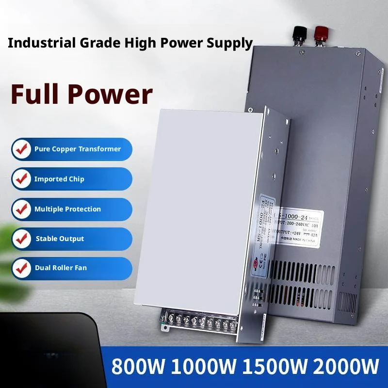 Industrial DC Power Supply: 500-1500W, 100-240V AC, Pure Copper Transformer, Soft-Start & Multi-Protection, RoHS