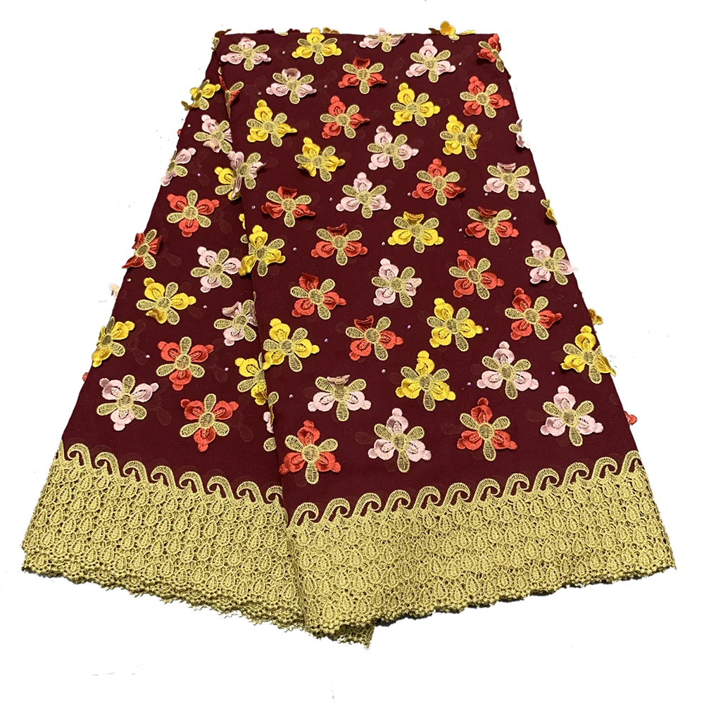 

Nigerian Lace Fabrics High Quality African Cotton Lace Fabric Embroidered 3D Flower Water Soluble Fabric For Party Dress Sewing