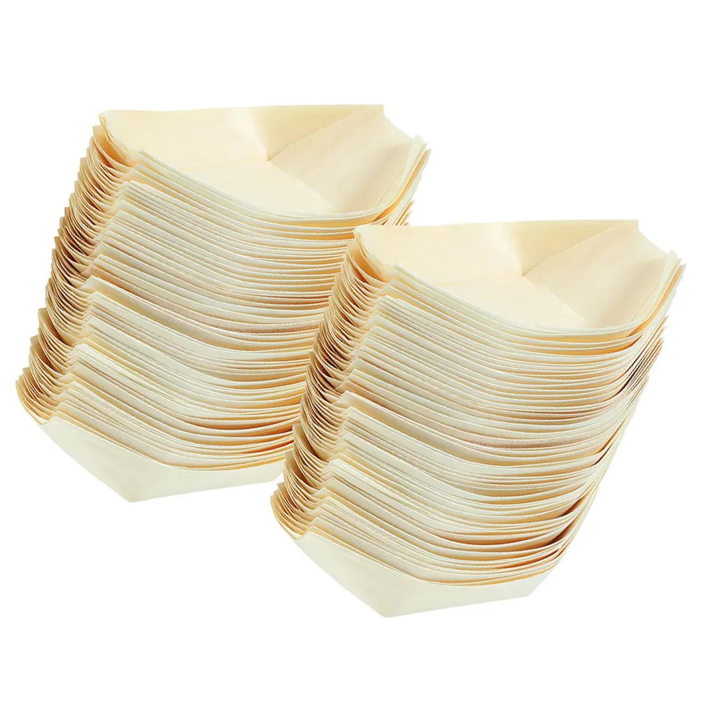 

150 Pcs Wooden Kayak Snacks Sushi Serving Dishes Boat Shape Tray Tableware Restaurant Supplies Pine Plates Party