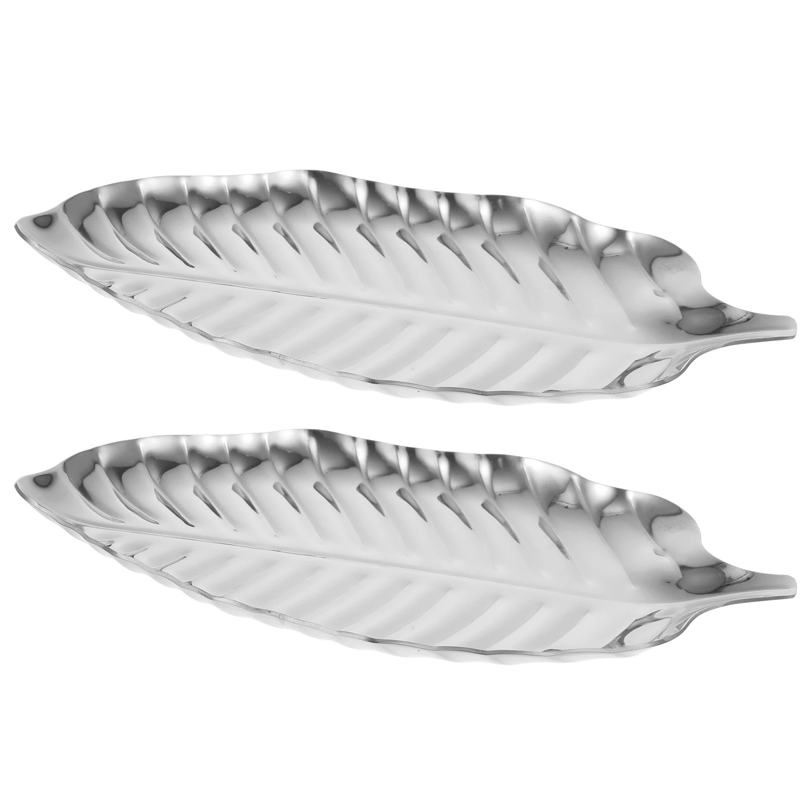 

2 Pcs Leaf Shape Storage Holder Stainless Steel Fruit Plate Tray Snack Decorative