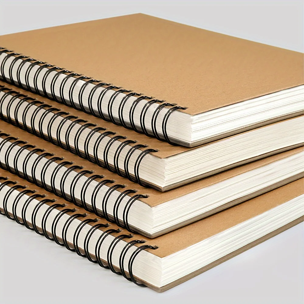 1pc A4 Kraft Soft Cover Blank Notebook Journal, Spiral Sketchbook Pad, Drawing Book, 100 Sheets/100gsm