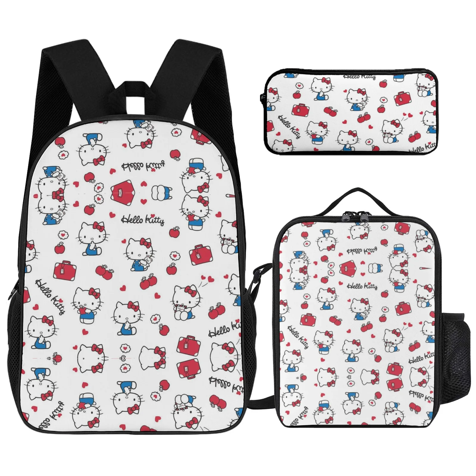 

Backpack Printed Book Bag School Backpack For Children 17 Inch Pencil Case School Backpack Lunch Bag Hello Kitty