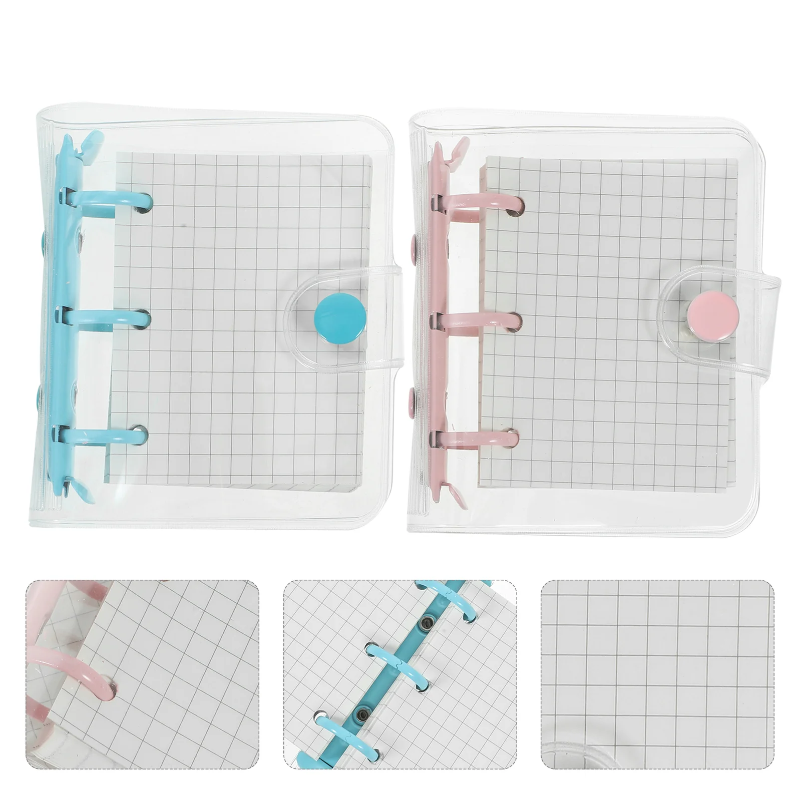 2 Sets Double Button Loose-leaf Notebook Mini Binder Scrapbook Student Notebooks