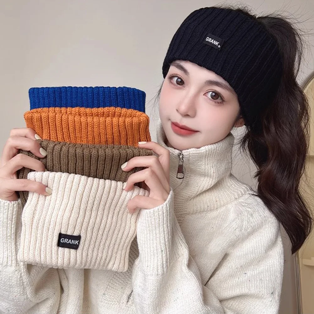 

Женский ветрозащитный головной убор в корейском стиле, однотонный вязаный теплый головной убор, эластичные спортивные аксессуары для волос