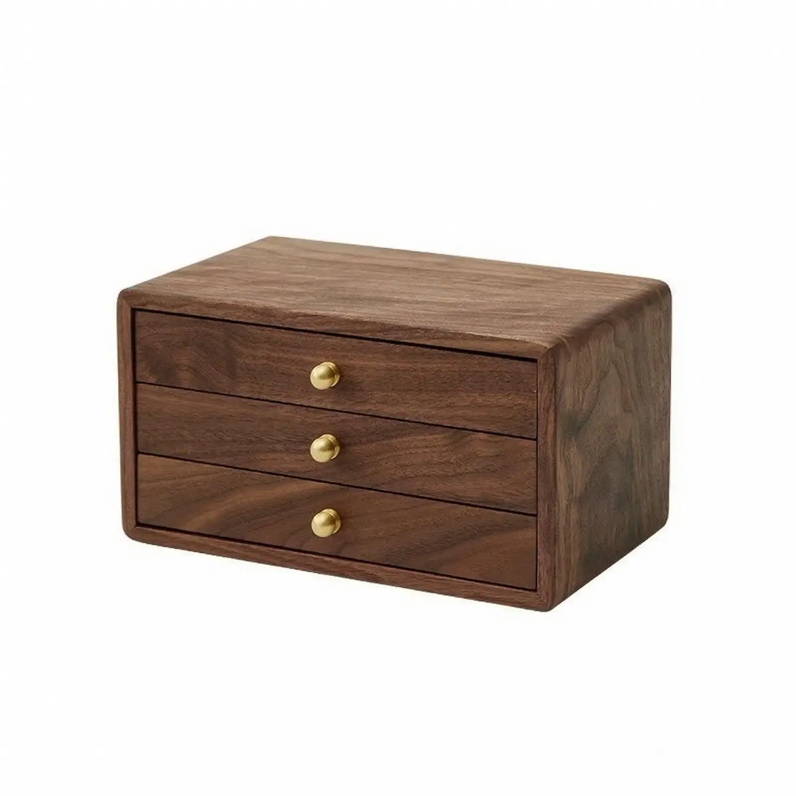 Wooden Jewelry Organizer Box with Three Drawers Black Walnut Natural Grain Storage Case for Vanity and Chest Use