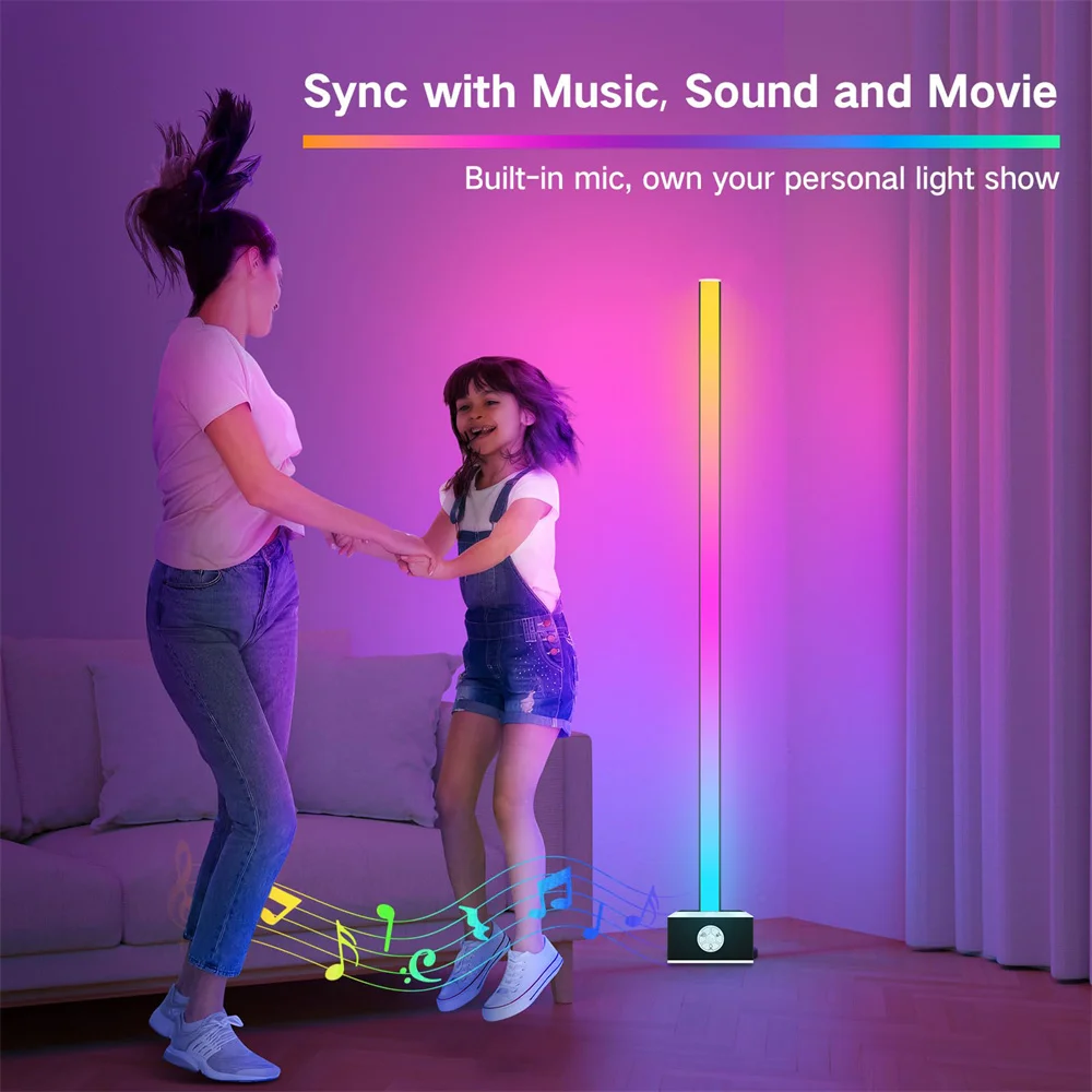 Smart WIFI RGB Corner Lamp LED Dimmable Music Sync Voice APP Remote Control Timer Standing Floor Lamp for Bedroom Living Room