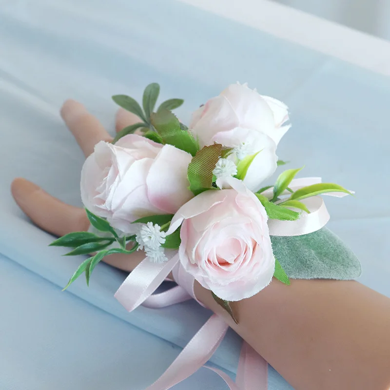 Roze Kunstmatige Bloemen Boutonnieres Pols Corsage Bruidsmeisje Huwelijk Bruiloft Accessoires 2023