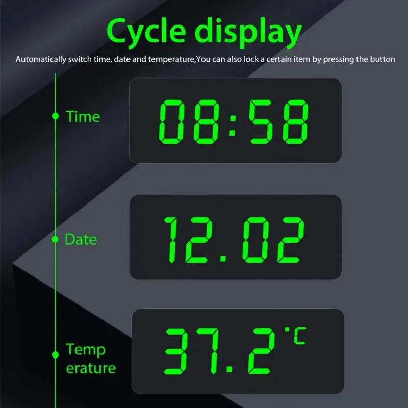 Car Clock Solar Charging Stick-On Digital Watch 24-Hour 3-level Brightness Automatic Adjustment Car Clock Car Decoration
