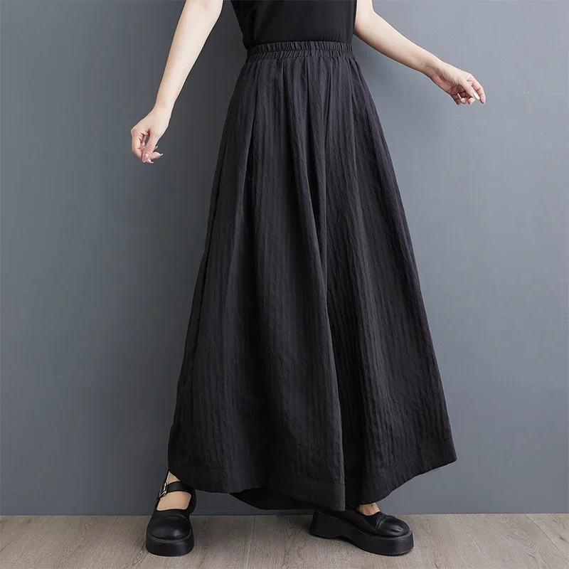 

Women Wide Leg Baggy Plus Size Capris Summer Oversize Culottes Pleated Casual Parachute Patchwork Capris Solid Color Lounge