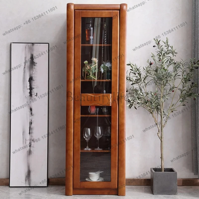 Chinese single-door wine cabinet small apartment restaurant storage corner narrow cabinet rack with glass door