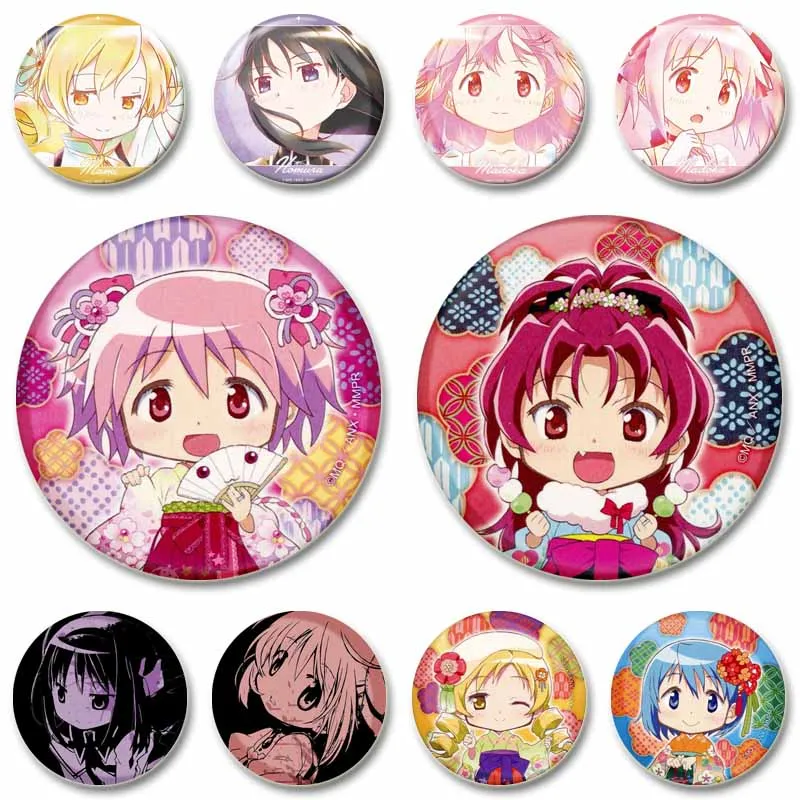 

Anime Peripheral Puella Magi Madoka Magica Brooches Round Creative Button Pins Cartoon Cosplay Badges Backpack Hat Accessories