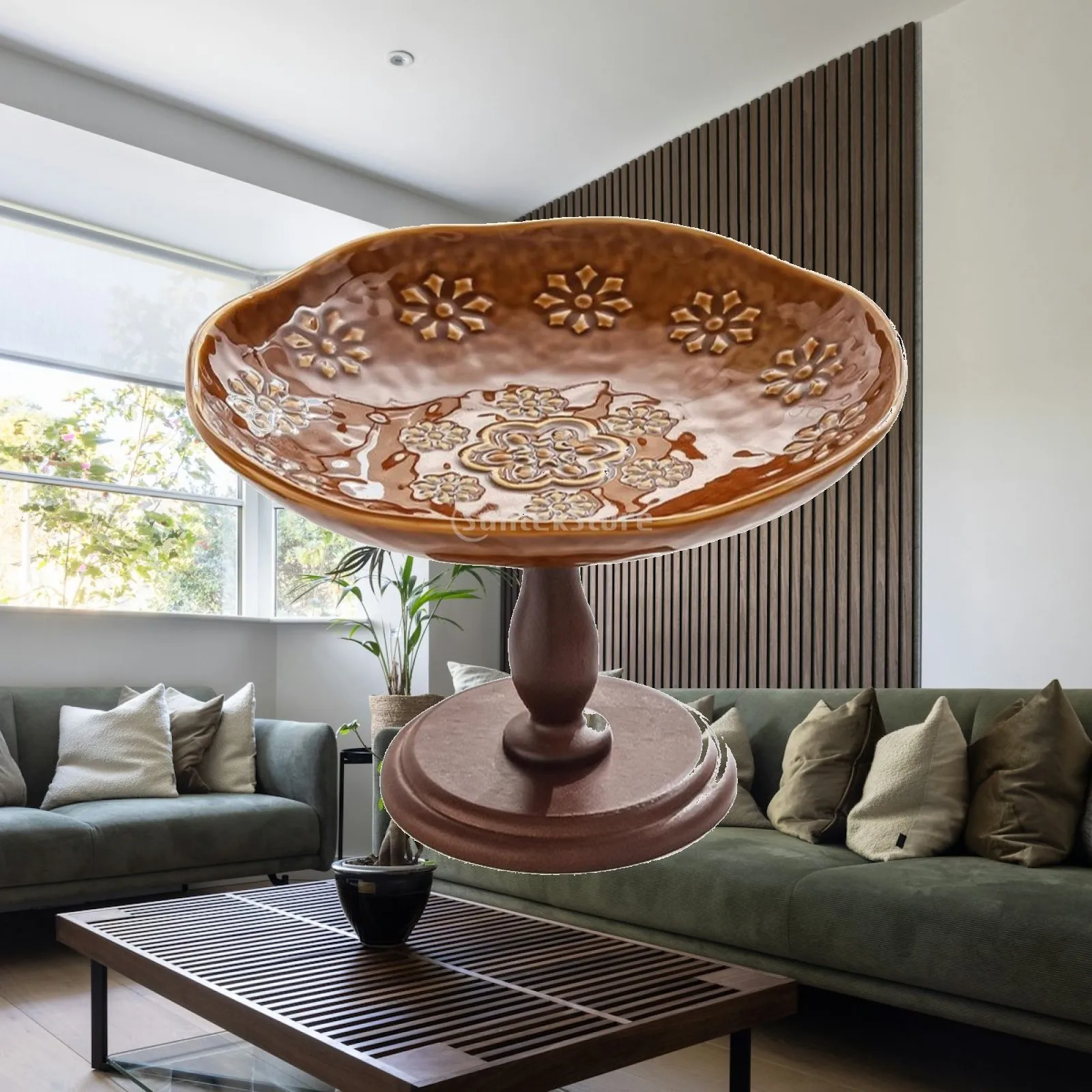 Industrial Style Pedestal Fruit Dish Ceramic Tray with Wide Base for Fresh Fruit Pastry Table Serving