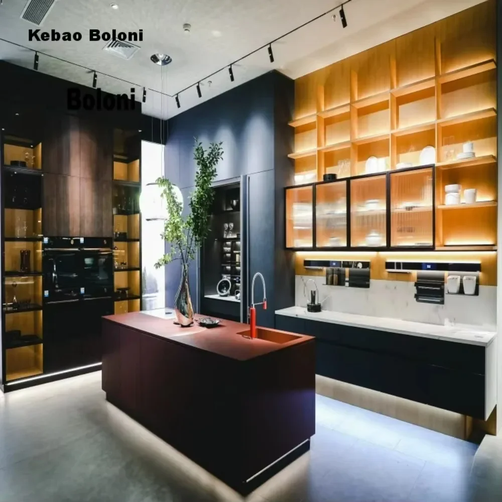Boloni Home Modern Luxury Outdoor Kitchen Island Black Stainless Cabinets French Design Marble Apartments Hospitals