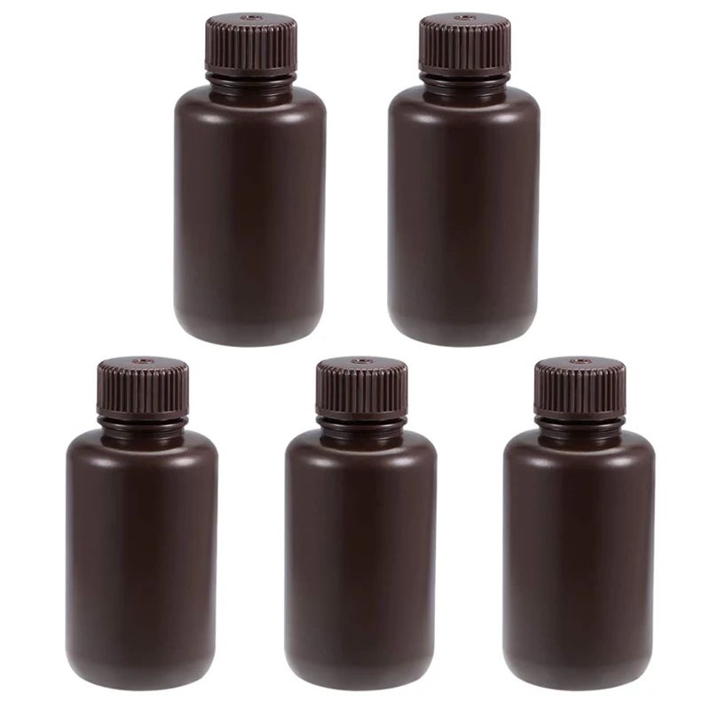 100ml Plastic Lab Chemical Reagent Bottle 3.4oz Small Mouth Sample Sealing Liquid Storage Container Brown 5Pcs